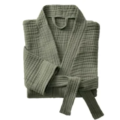 Accappatoio da bagno in garza di cotone L/XL Gaia Verde rosmarino