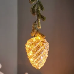 Addobbo natalizio luminoso da appendere 15 LED (H21 cm) Abete e Pigna Bianco caldo