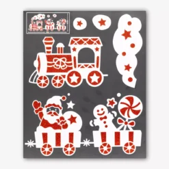 Adesivo per finestra flocato (28 x 34 cm) Trenino di Natale Rosso