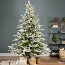 Albero di Natale artificiale luminoso 400 LED (H180 cm) Glorious Verde innevato
