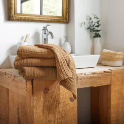 Asciugamano da bagno di garza di cotone (30 x 50 cm) Gaia Camel