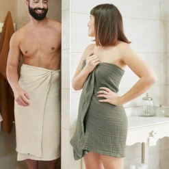 Asciugamano da bagno in garza di cotone (70 x 130 cm) Gaïa Verde rosmarino