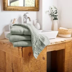 Asciugamano da bagno in garza di cotone (50 x 90 cm) Gaïa Verde eucalipto