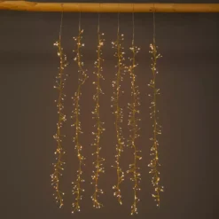 Cascata luminosa 1 m 600 Micro LED cavo oro 6 discese Bianco caldo e dorato caldo