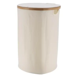 Cesto portabiancheria pieghevole rotondo (H60 cm) Purebamboo Panna