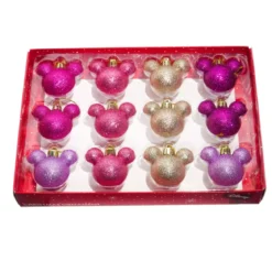 Cofanetto regalo 12 palline di Natale (D30 mm) mini Mickey Rosa