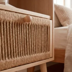 Comodino legno e corda di canapa (Alt 55 cm) Manille vano a giorno Beige