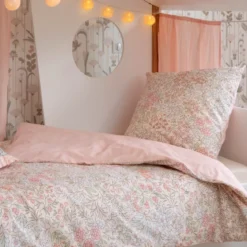 Completo lenzuola per bambini con 1 federa in cotone (140 x 200 cm) Pimprenelle Rosa