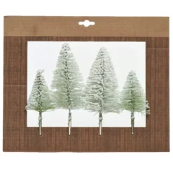 Confezione di 4 alberi di Natale da appendere su clip (14 cm) Verde innevato