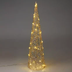 Cono luminoso a pile 30 LED (H60 cm) Natale Oro e bianco caldo