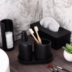 Contenitore porta dischetti di cotone (H17 cm) Japandi Nero
