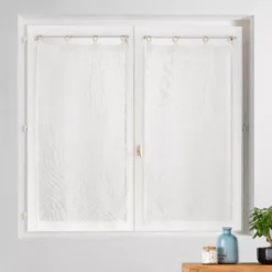 Coppia di tende trasparenti tessute con occhielli legno (60 x 160 cm) Minalisa Bianca