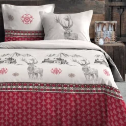 Copripiumino e due federe in cotone (260 x 240 cm) Bauges Rosso