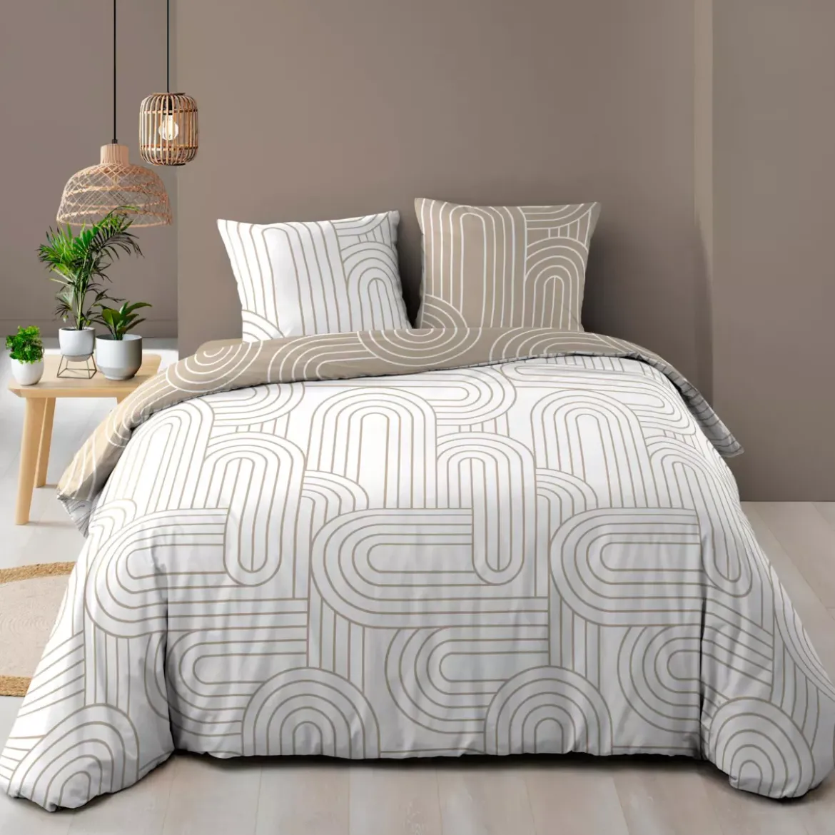 Copripiumino e due federe in cotone (240 x 220 cm) Modul Beige
