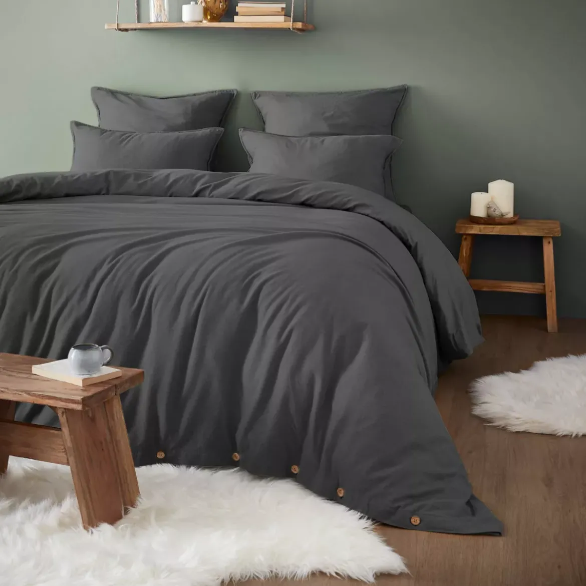 Copripiumino flanella di cotone (280 x 240 cm) Nina Grigio antracite