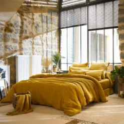 Copripiumino garza di cotone (260 x 240 cm) Gaïa Giallo zafferano