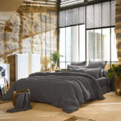 Copripiumino garza di cotone (200 x 200 cm) Gaïa Grigio granito