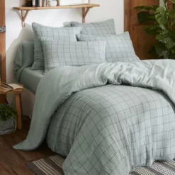 Copripiumino garza di cotone (240 x 220 cm) Gaïa Match Verde eucalipto