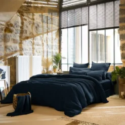 Copripiumino garza di cotone (260 x 240 cm) Gaïa Blu notte