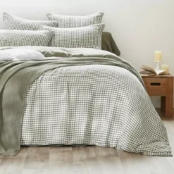 Copripiumino garza di cotone (280 x 240 cm) Gaïa vichy Verde rosmarino