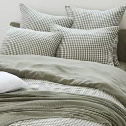Copripiumino garza di cotone (280 x 240 cm) Gaïa vichy Verde rosmarino