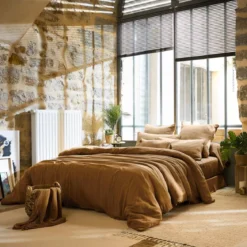 Copripiumino garza di cotone (280 x 240 cm) Gaïa Camel