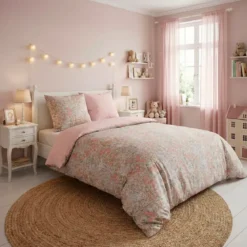Copripiuminoper bambini in cotone con due federe (200 x 200 cm) Pimprenelle Rosa