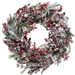 Corona di Natale Rosso e brinato D60 cm