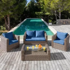 Cuscini di ricambio per salotto da giardino Calvi 4 posti - Blu
