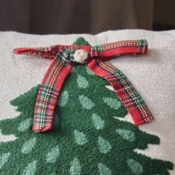 Cuscino di Natale quadrato in cotone (45 x 45 cm) Albero di Natale Tartan Rosso