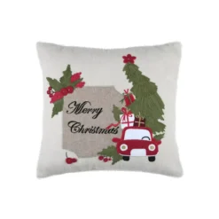 Cuscino di Natale ricamato (45 x 45 cm) Merry Christmas Naturale