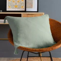 Cuscino quadrato in garza di cotone (60 x 60 cm) Gaia Verde eucalipto