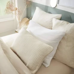 Cuscino quadrato in garza di cotone (45 x 45 cm) Gaïa vichy Beige