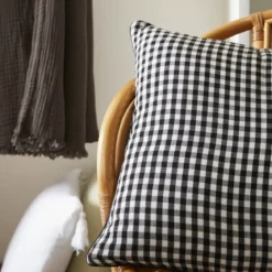 Cuscino rettangolare in garza di cotone (40 x 60 cm) Gaïa vichy Nero
