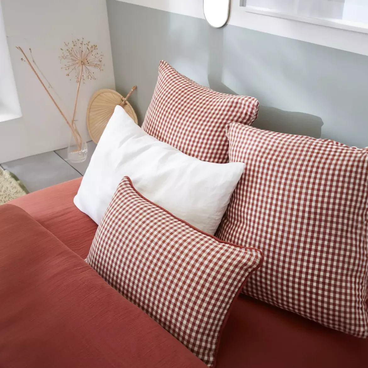 Cuscino rettangolare in garza di cotone (40 x 60 cm) Gaïa vichy Terracotta