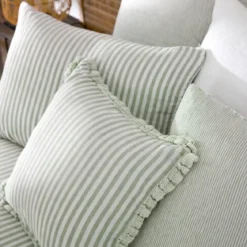 Cuscino rettangolare in garza di cotone (40 x 60 cm) Gaïa a righe Verde eucalipto