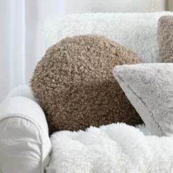 Cuscino rotondo bouclé (40 cm) Cosylife Tortora
