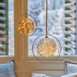 Decorazione da appendere luminosa a pile 30 LED (D20 cm) Luna d'Inverno Ambra/bianco caldo
