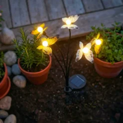 Decorazione luminosa Solare con picchetto (H60 cm) Farfalle Giallo