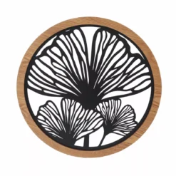 Decorazione murale rotonda in metallo (D60 cm) Ginkgo Nero