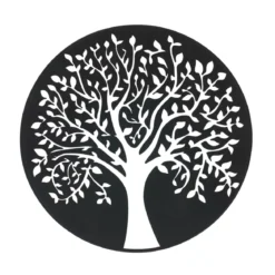 Decorazione murale rotonda in metallo (D60 cm) Albero della vita Nero