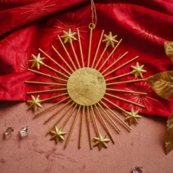 Decorazione natalizia da appendere in metallo (D15 cm) Luce di stelle Oro