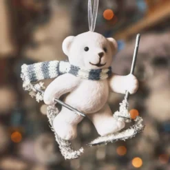 Decorazione natalizia da appendere in plastica vellutata (H10 cm) Orso Albin Bianco