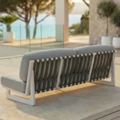Divano da giardino in alluminio a 3 posti Long Beach Bianco cenere e tortora