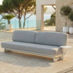 Divano da giardino in alluminio a 3 posti Long Beach Bianco cenere e grigio chiaro