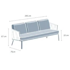 Divano da giardino in alluminio 3 posti Amalfi Bianco e beige