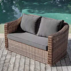 Divano da giardino in resina intrecciata 2 posti Calvi Seppia e grigio scuro