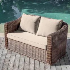 Divano da giardino in resina intrecciata 2 posti Calvi Seppia e tortora