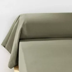 Federa cuscino a rullo flanella di cotone (L185 cm) Théa Verde rosmarino