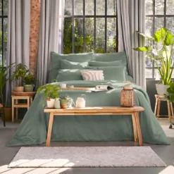 Federa cuscino a rullo in lyocell Tencel™ lavato (27 x 185 cm) Olivia Verde eucalipto